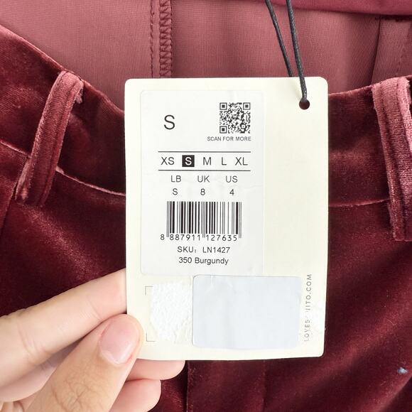 Love, Bonito Polina Pleated Velvet Straight Leg Trousers Burgundy Size 4 NEW - Picture 5 of 5